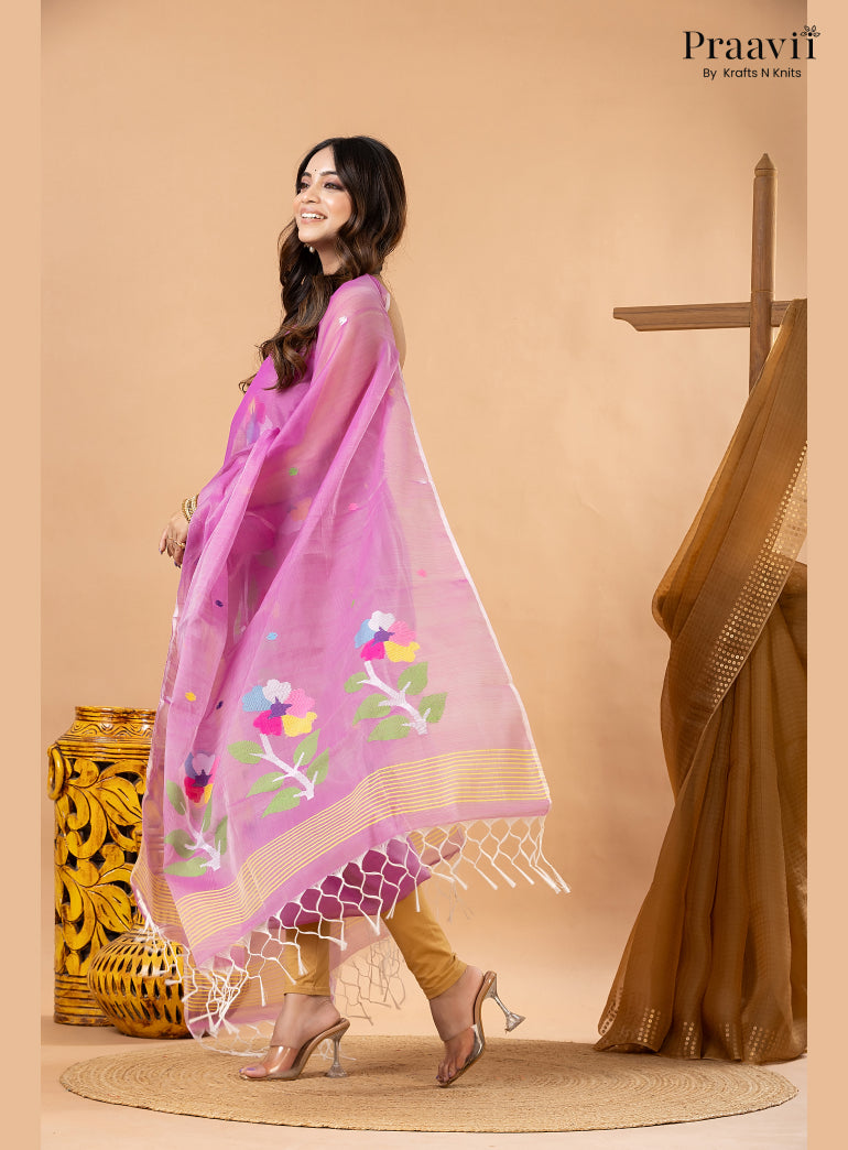 Lavender Pink Muslin Handwoven Jamdani 2-Piece Suit Set