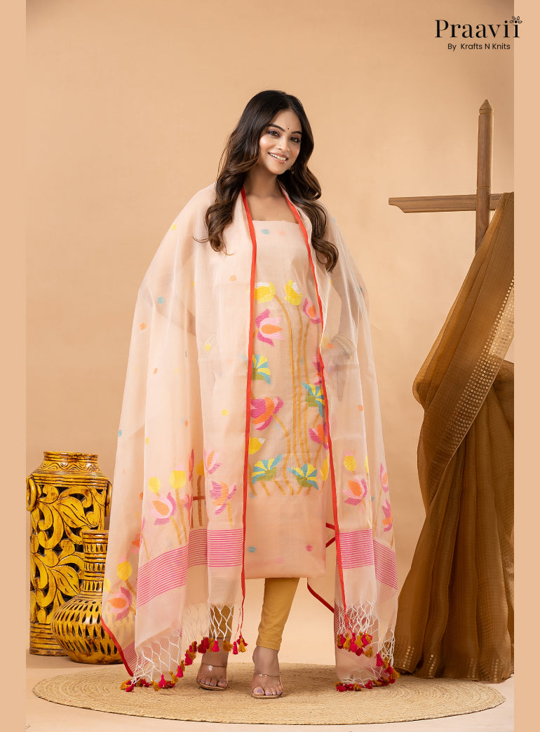 Desert Sand Beige Muslin Jamdani 2-Piece Suit Set