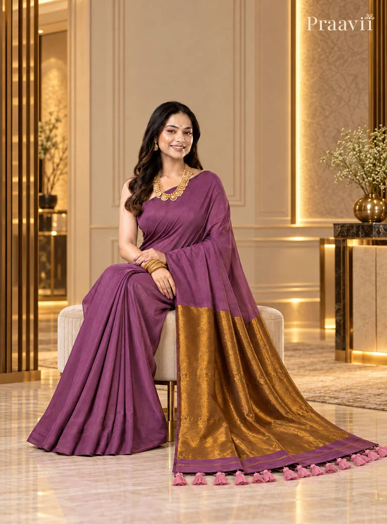 Plum Silk by Cotton Tissue Saree