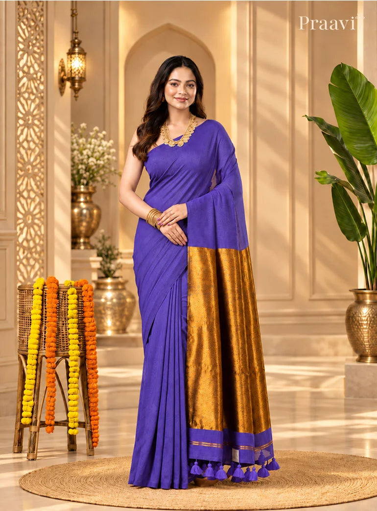 Purple Silk by Cotton Tissue Saree