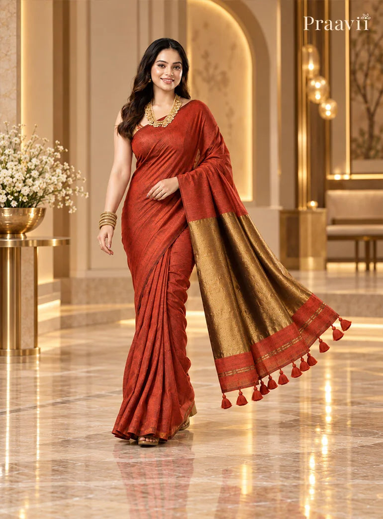 Rust Colour Silk by Cotton Tissue Saree