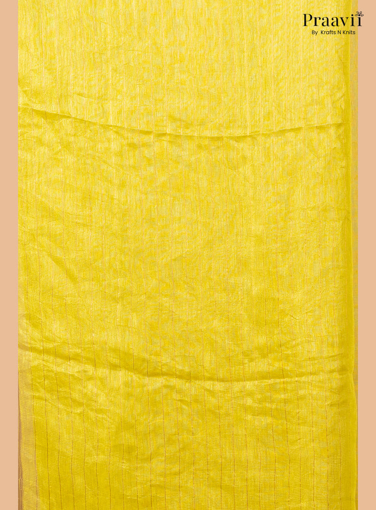 Lime Green Tissue Linen Saree with Tissue Pallu