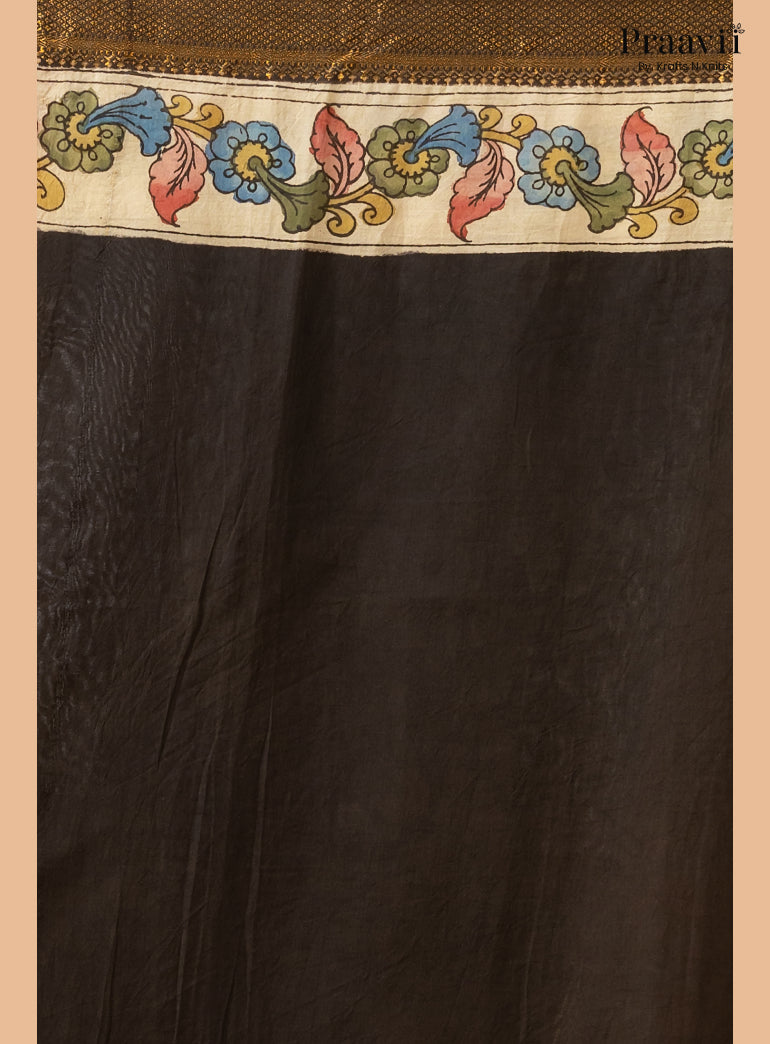 Firebrick Red Pure Tussar Natural Dye Pen Kalamkari Saree