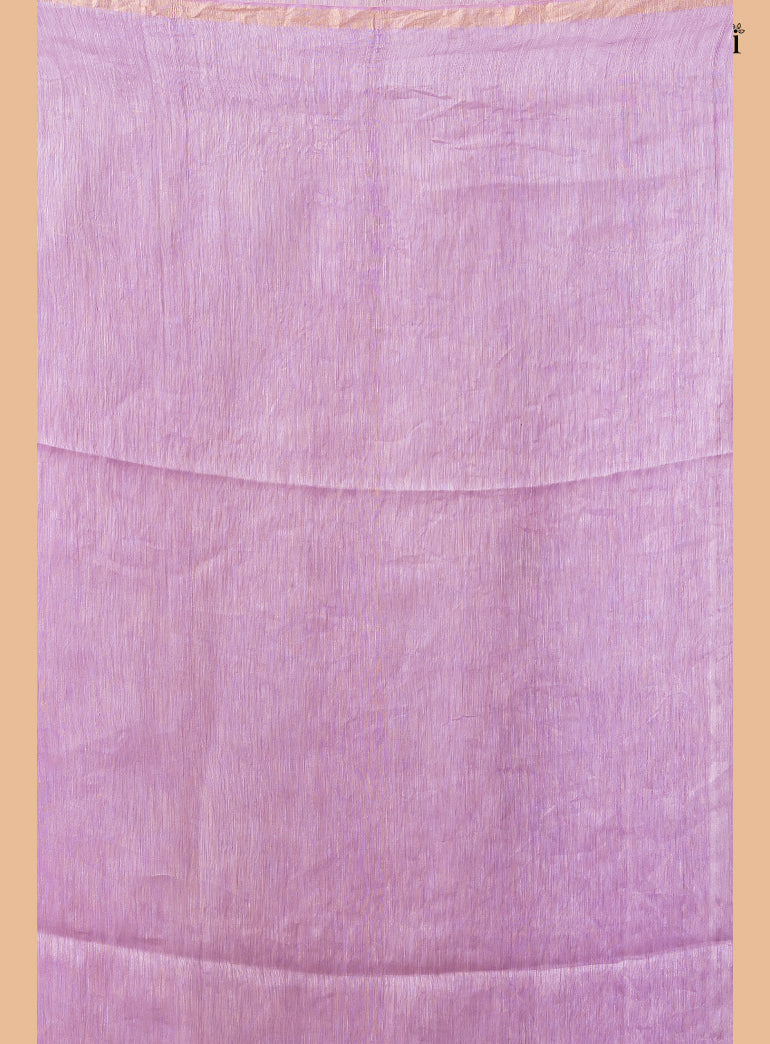 Lavender Pure Silk Linen Jamdani Saree with Muslin Pallu