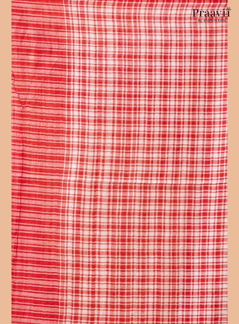 White Pure Mul Cotton Saree with Red Checks