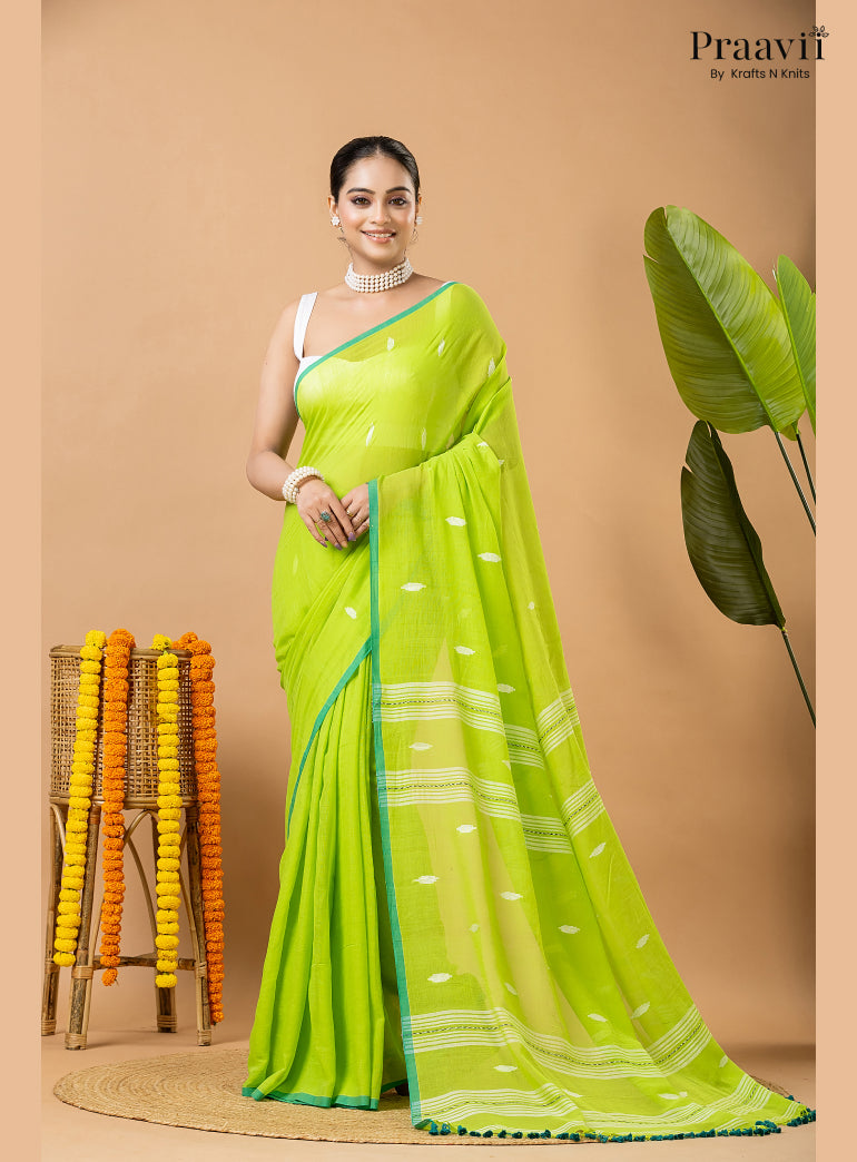 Light Green Pure Mul Cotton Jamdani Saree