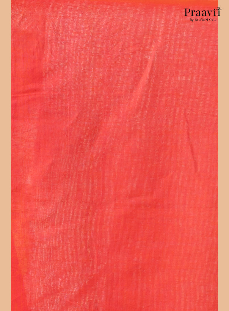 Cherry Red Pure Mul Cotton Jamdani Saree