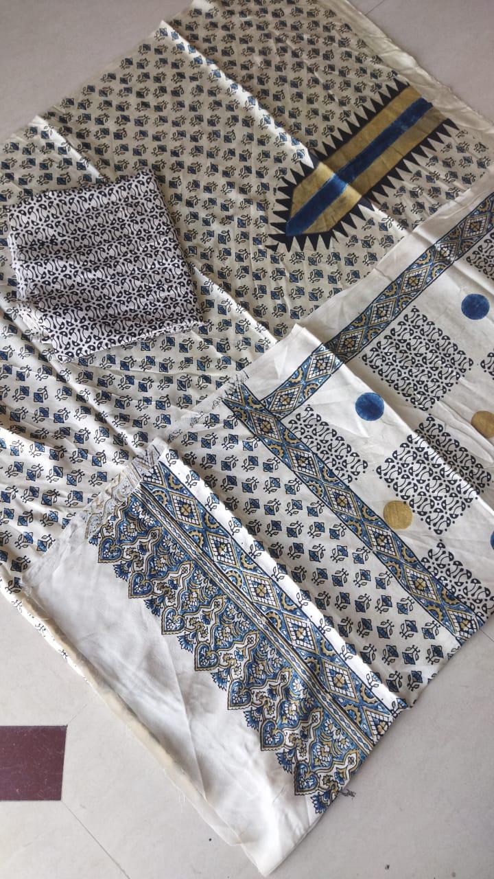 White Ajrakh Modal Handblock Printed Suit Set