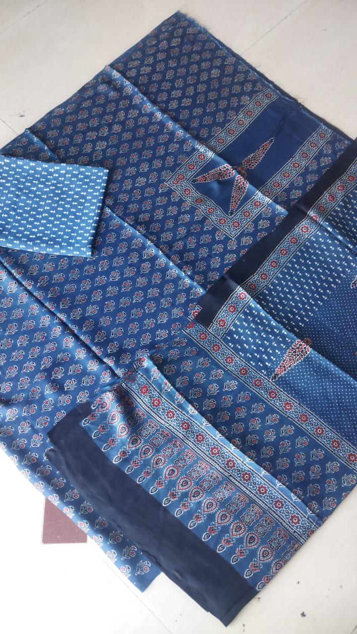 Indigo Blue Ajrakh Modal Handblock Printed Suit Set