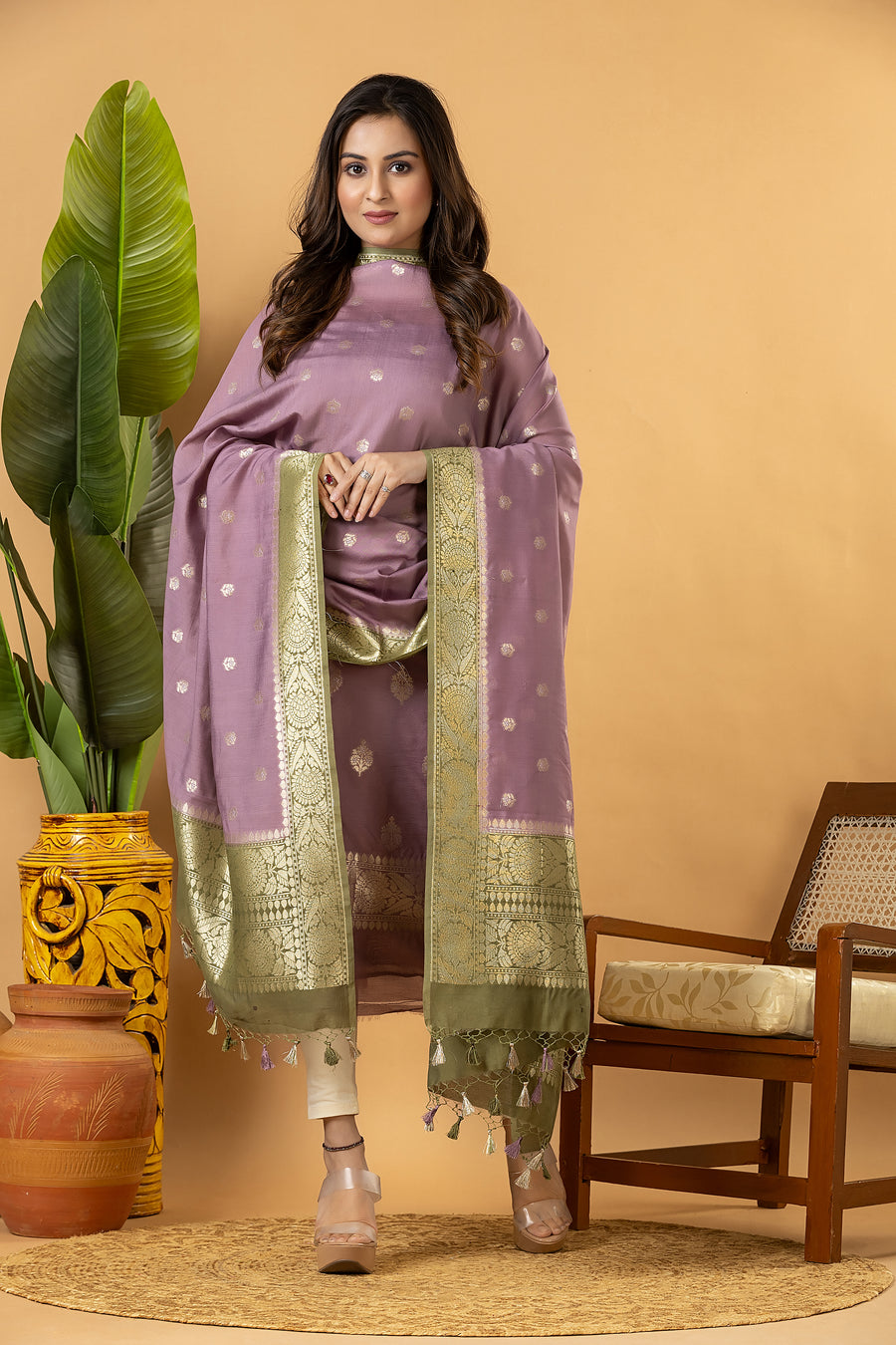 Powder Violet Banarasi Silk Suit Set