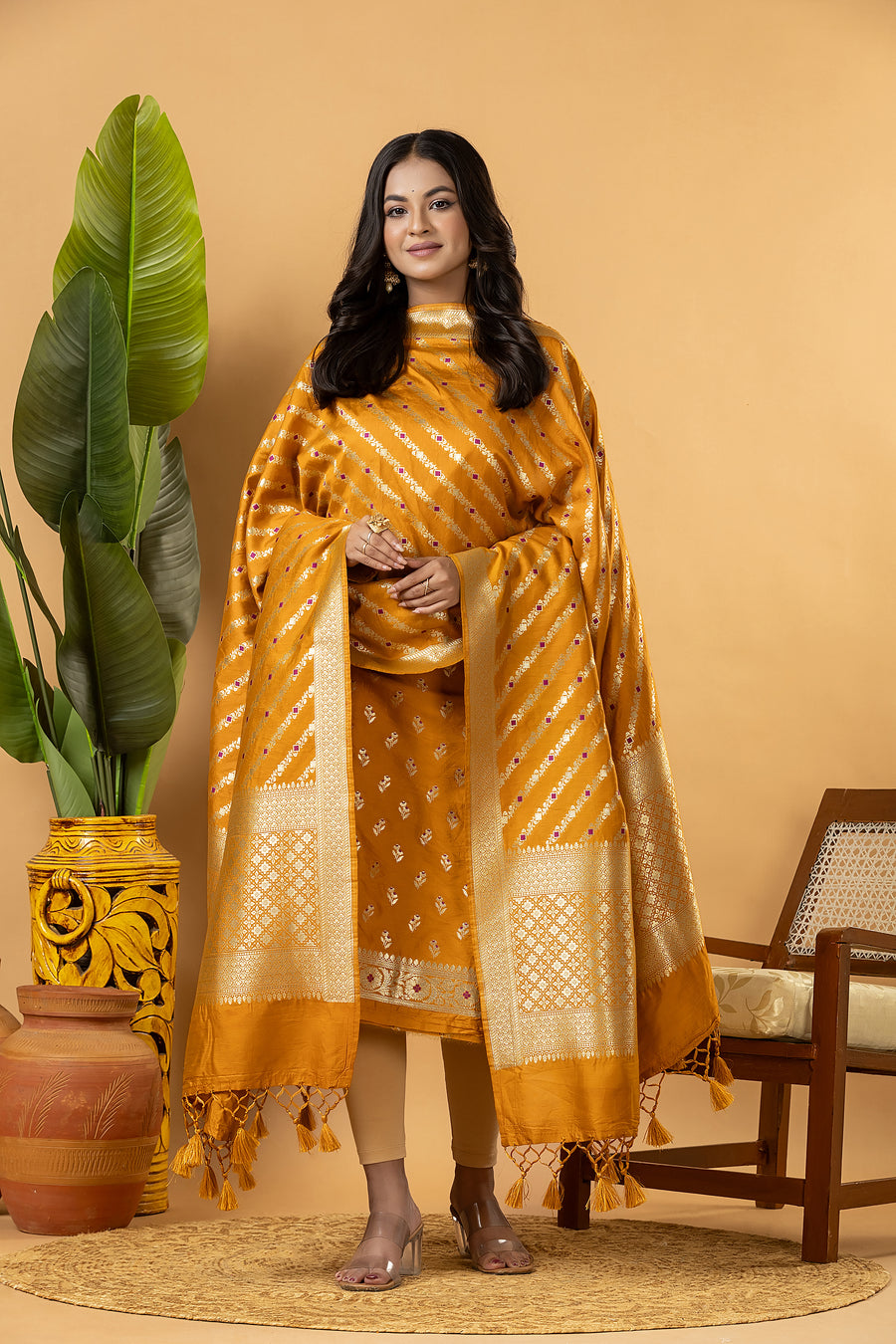 Mustard Colour Banarasi Silk Suit Set