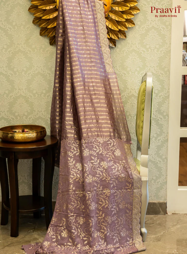 Gold Purple Chanderi Silk Saree