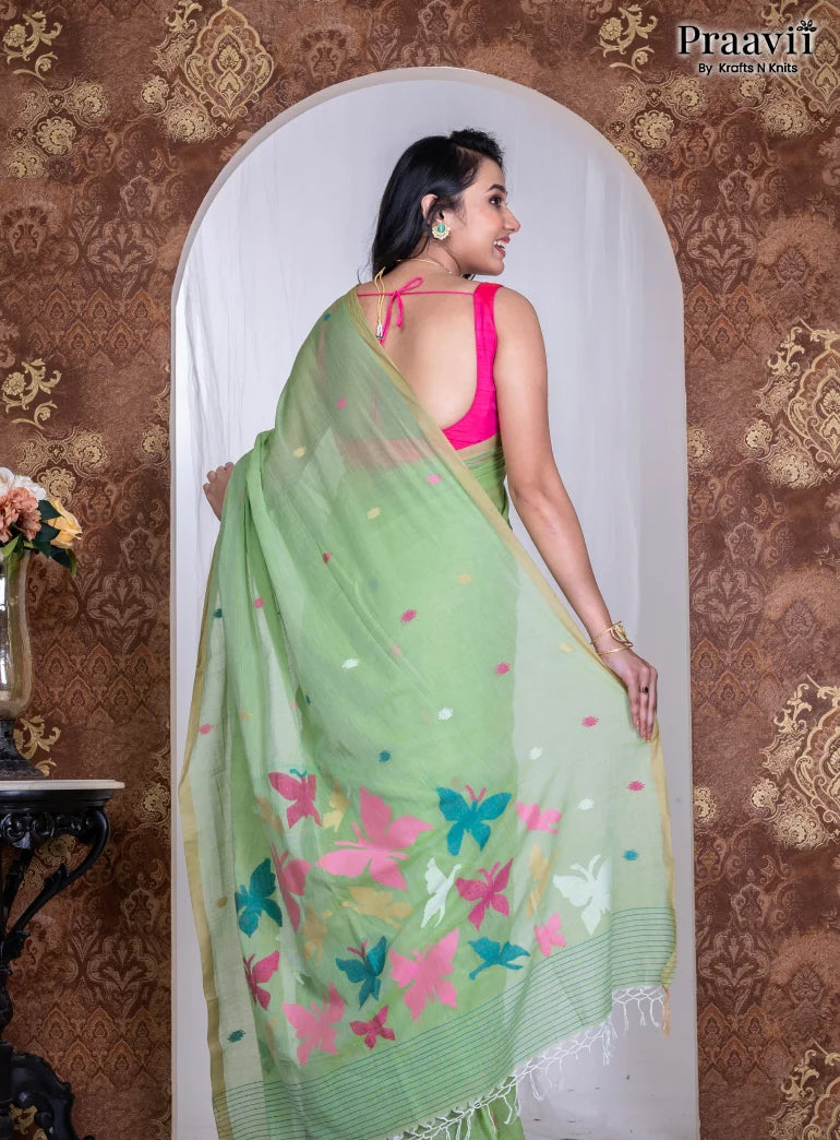 Green Pure Cotton Jamdani Handwoven Saree