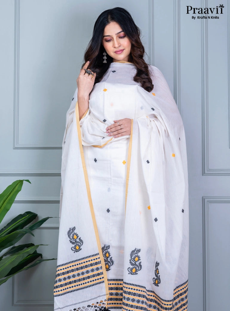 White Cotton Jamdani Unstitched Suit Piece