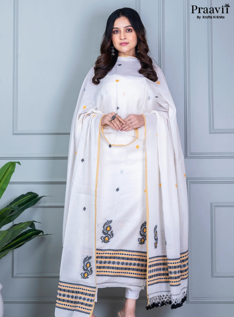 White Cotton Jamdani Unstitched Suit Piece