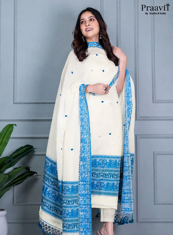 Off-White Handwoven Unstitched Cotton Jamdani Suit Set