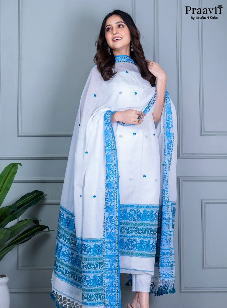 Pure White Cotton Jamdani Handwoven Unstitched Suit Set