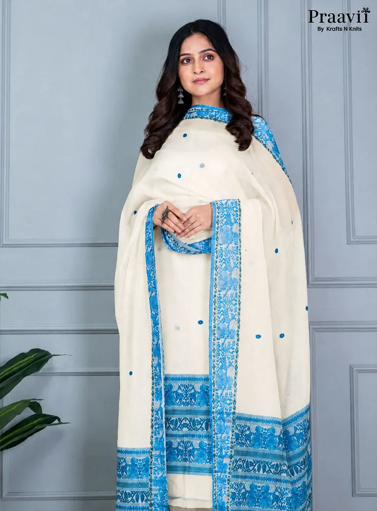 Off-White Handwoven Unstitched Cotton Jamdani Suit Set