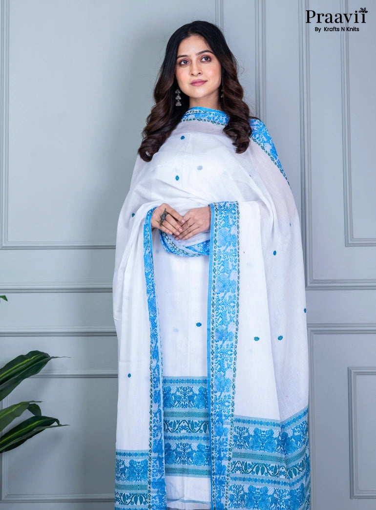 Pure White Cotton Jamdani Handwoven Unstitched Suit Set