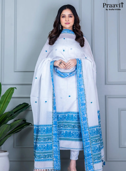 Pure White Cotton Jamdani Handwoven Unstitched Suit Set