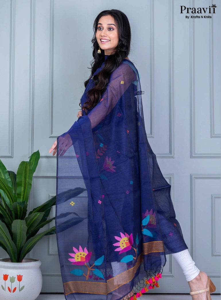 Persian Blue Jamdani Cotton Handwoven Unstitched Suit Set