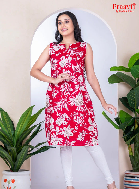 Red & White Cotton Kurta