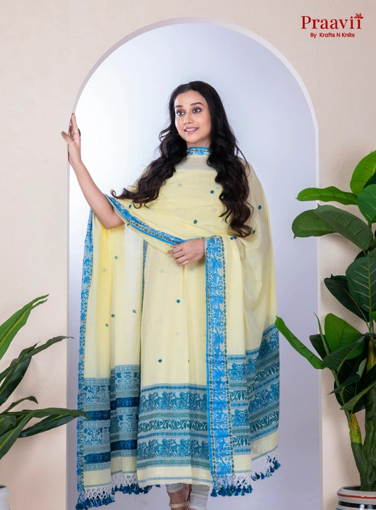 Creamy White Unstitched Cotton Jamdani Suit Set