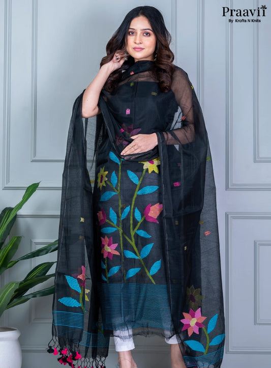 Black Unstitched Muslin Jamdani Suit Set