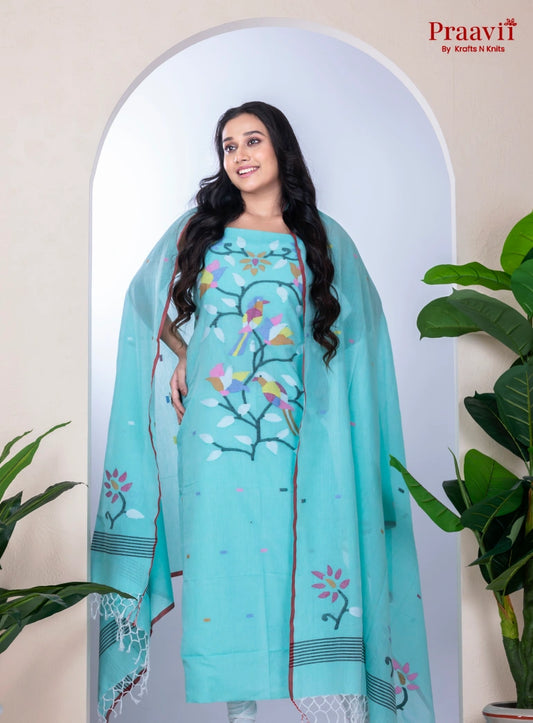 Unstitched Handwoven Cotton Jamdani Suit Set
