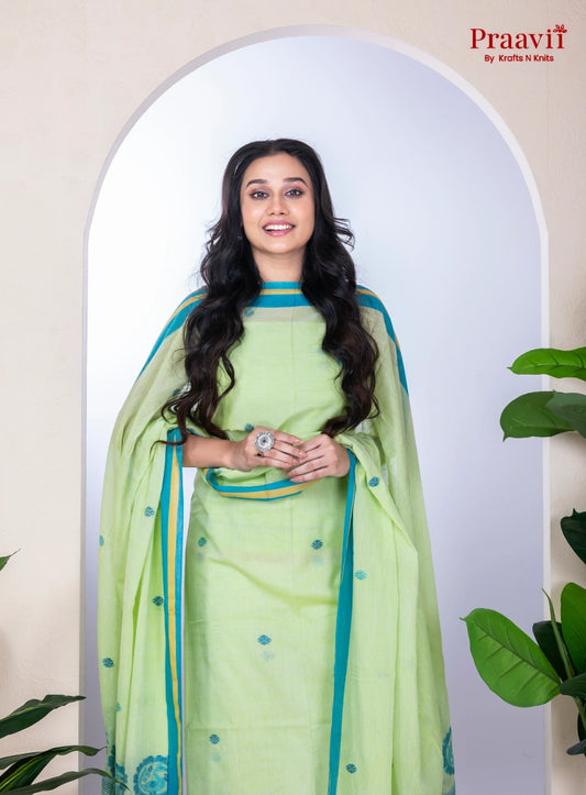 Mint Green Unstitched Cotton Jamdani Suit Set