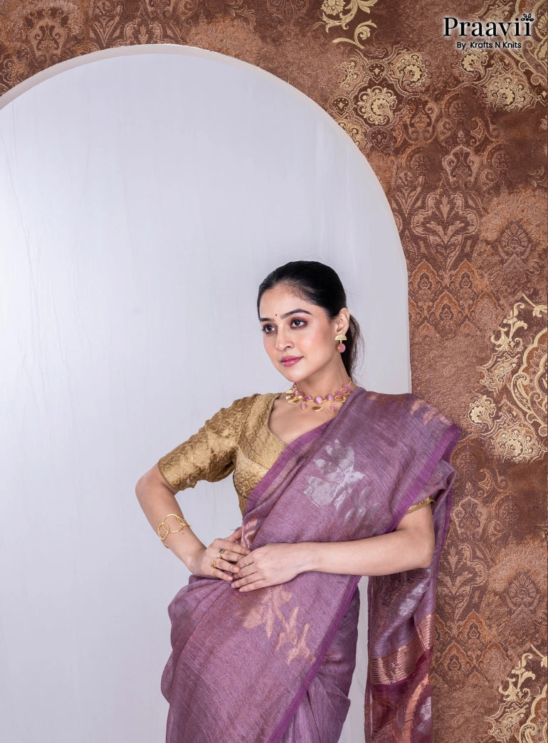 Mauve Color Pure Cotton Jamdani Handwoven Saree