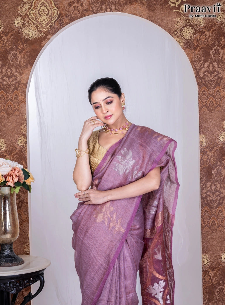 Mauve Color Pure Cotton Jamdani Handwoven Saree