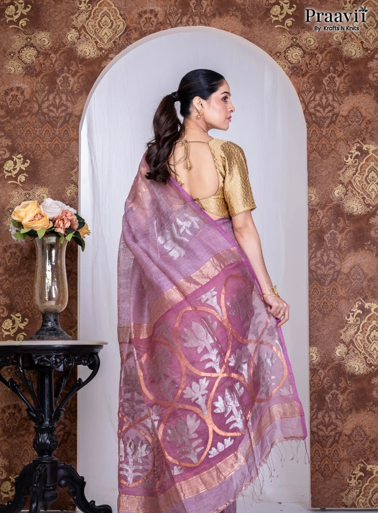 Mauve Color Pure Cotton Jamdani Handwoven Saree