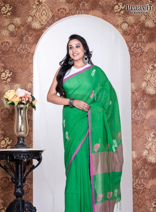 Green Pure Cotton Jamdani Handwoven Saree