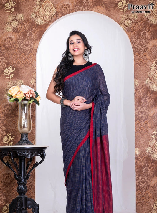 Blue Pure Cotton Jamdani Handwoven Saree