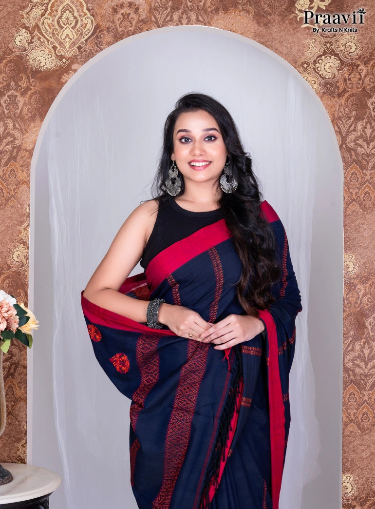 Blue Pure Cotton Jamdani Handwoven Saree