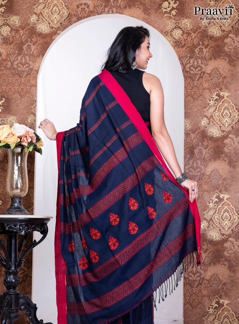Blue Pure Cotton Jamdani Handwoven Saree