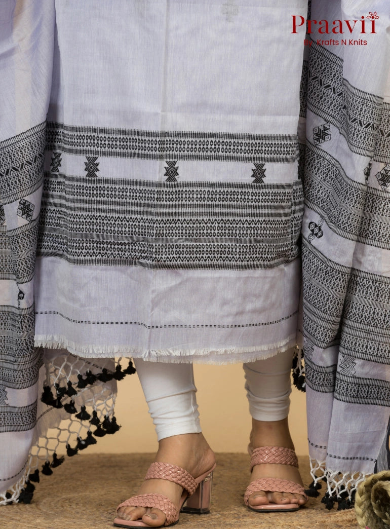 Light Steel Color Unstitched Cotton Handwoven Jamdani Suit Set