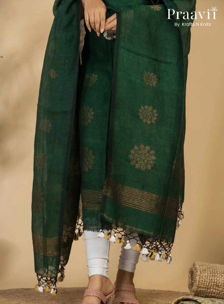 Graceful Green Handloom Linen Suit with Zari Detailing