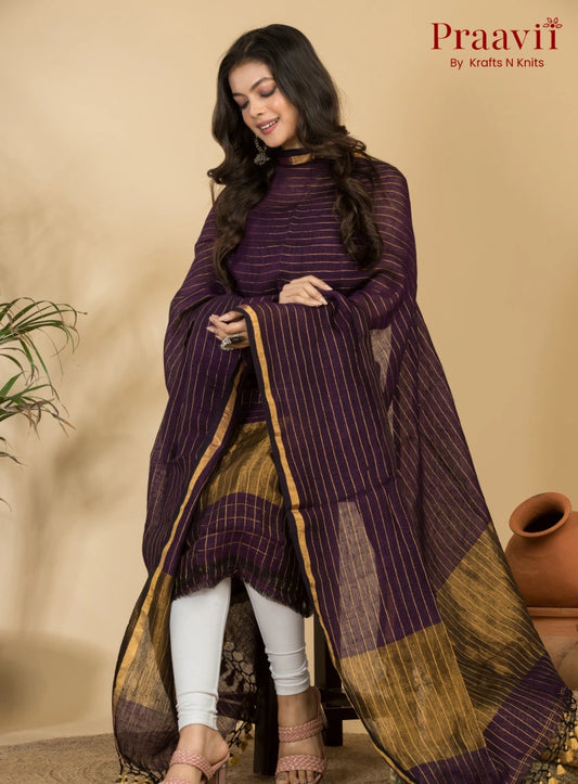Purple Plum Pure Linen Unstitched Jamdani Suit 2-Piece Set