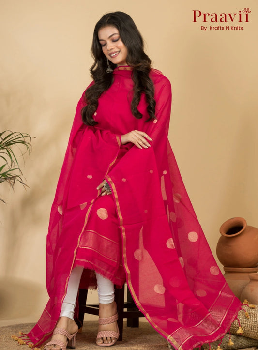 Rose Pink Pure Cotton Unstitched Jamdani 2-Piece Suit Set