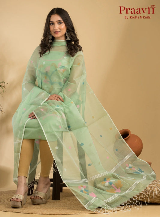 Mint Green Muslin Unstitched Jamdani Suit 2-Piece Set