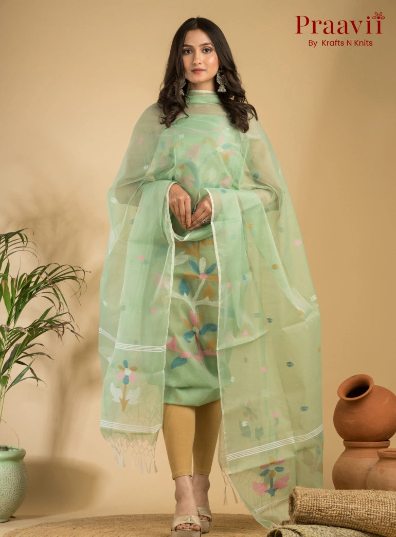 Mint Green Muslin Unstitched Jamdani Suit 2-Piece Set