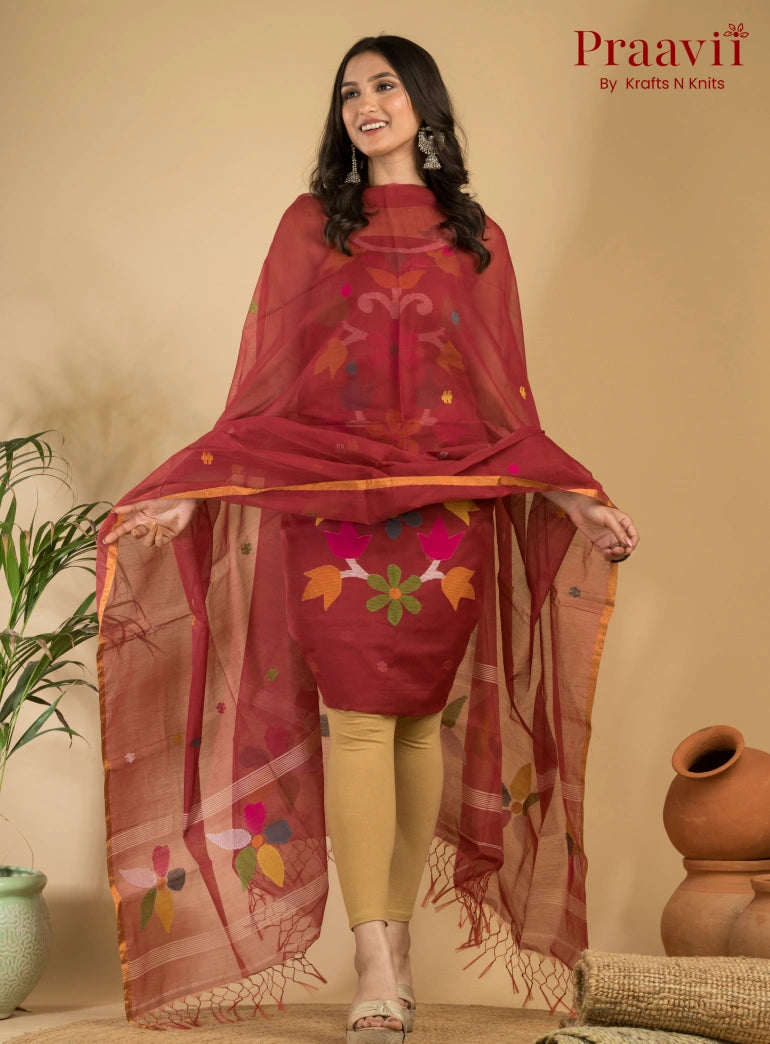 Sienna Color Muslin Unstitched Jamdani Suit 2-Piece Set