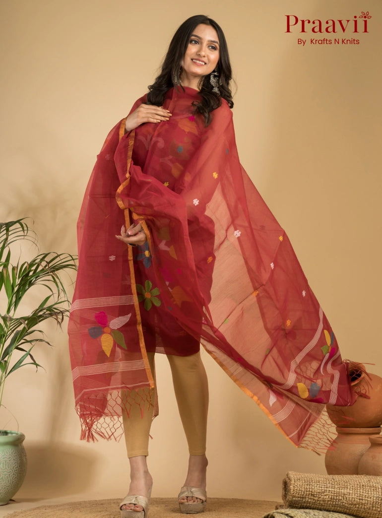 Sienna Color Muslin Unstitched Jamdani Suit 2-Piece Set