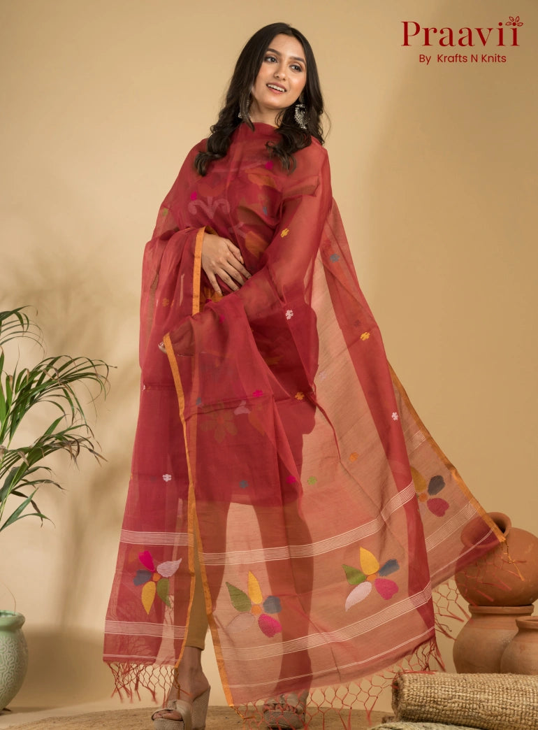 Sienna Color Muslin Unstitched Jamdani Suit 2-Piece Set