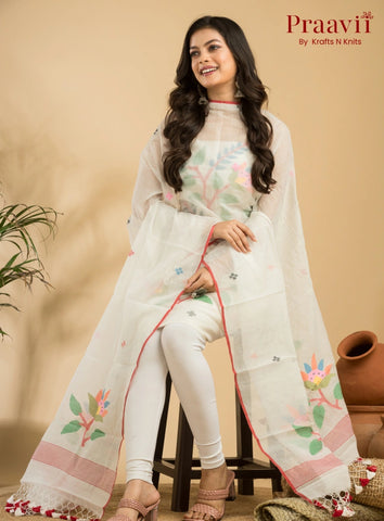 White Muslin Unstitched Jamdani Suit 2-Piece Set