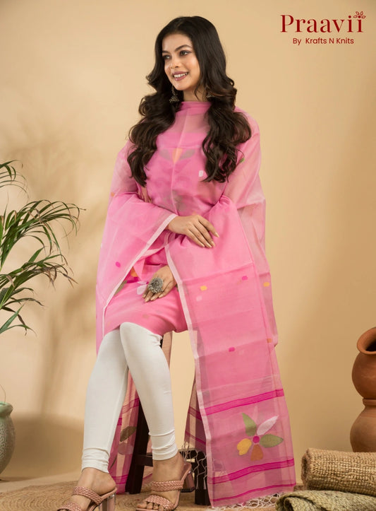 Soft Pink Muslin Unstitched Jamdani Suit 2-Piece Set