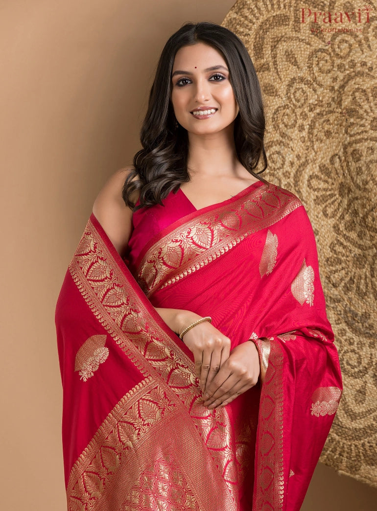 Scarlet Red Silk Saree