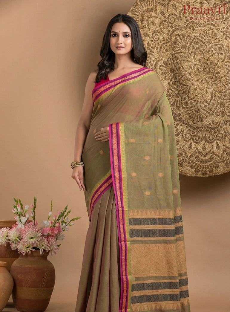 Olive Green Pure South Cotton Saree